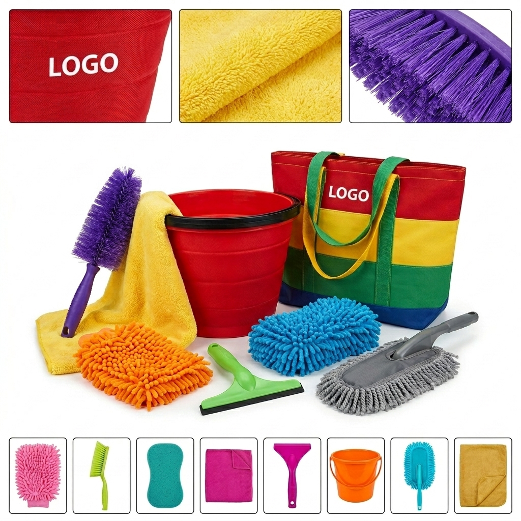 Versatile 8-Piece Car Wash & Detailing Kit with Bucket