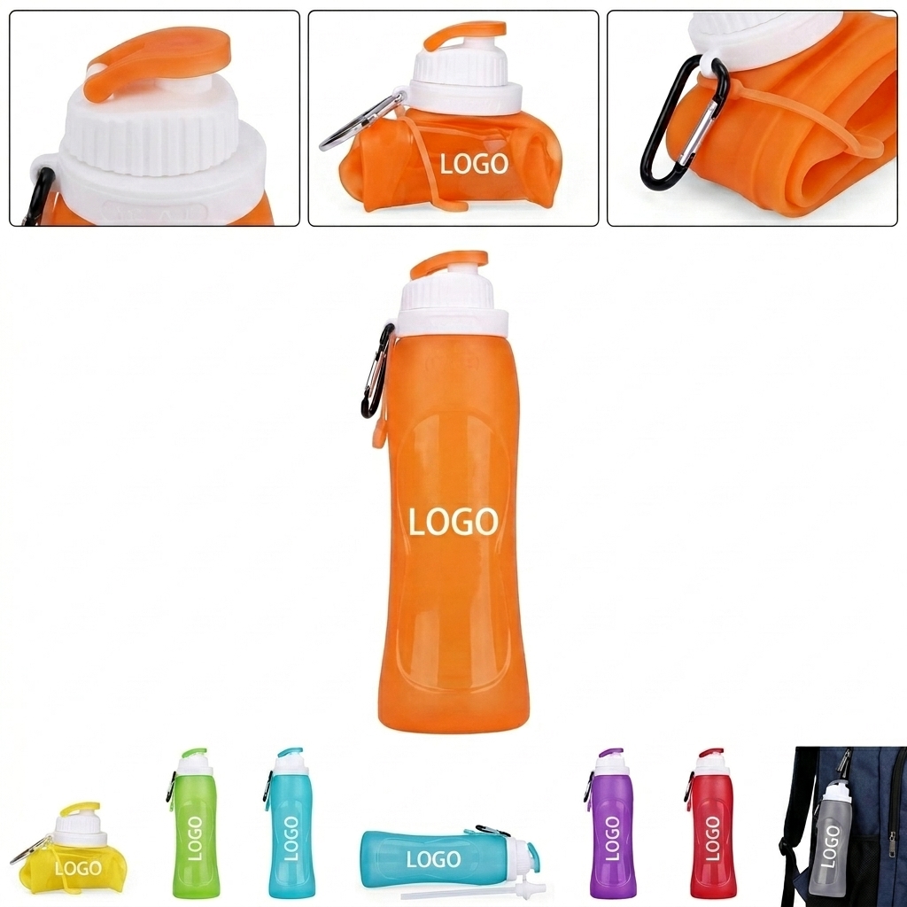 Collapsible 17oz Silicone Water Bottle with Clip for Backpack