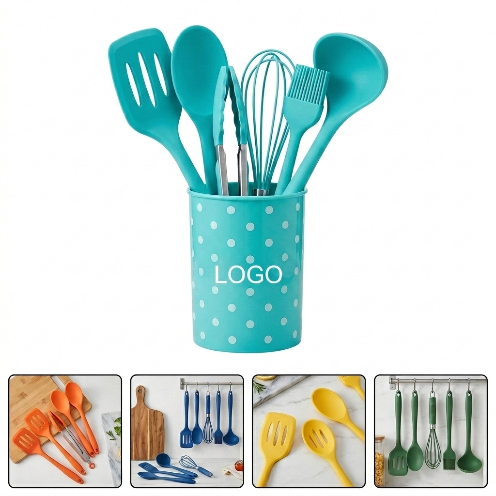 Non-Scratch Silicone Cooking Utensils Set with Stand for All Pans