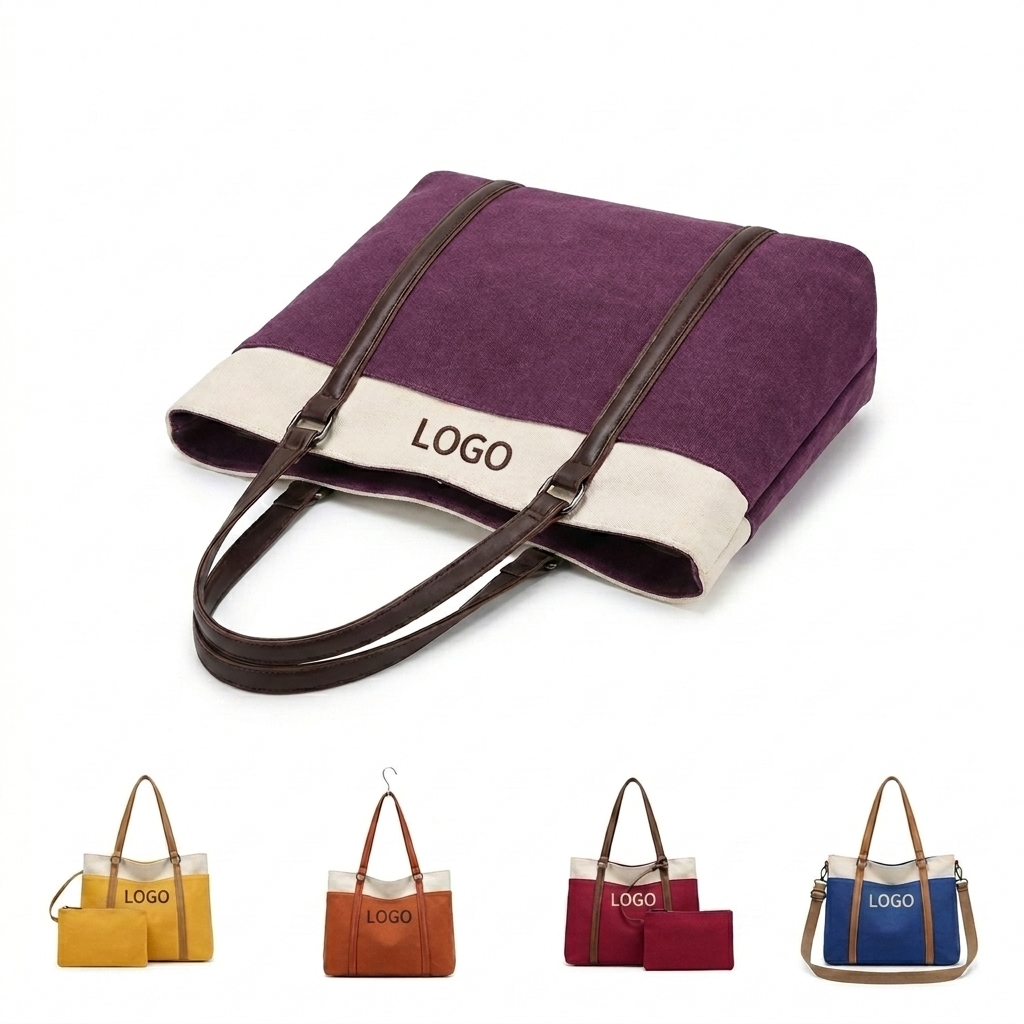 Women's Canvas Laptop Tote Bag with Multiple Pockets - Durable & Stylish Work Bag
