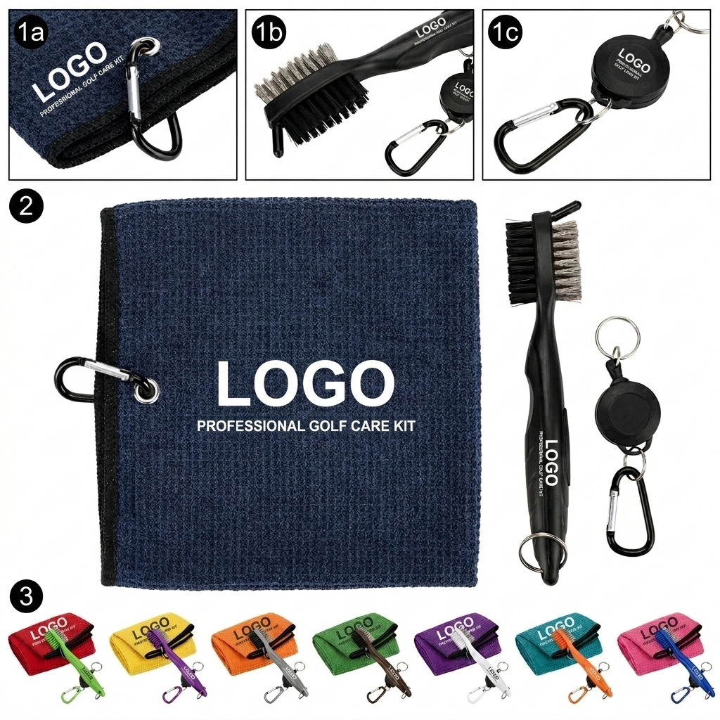 Portable Golf Towel and Brush Set for On-Course Cleaning
