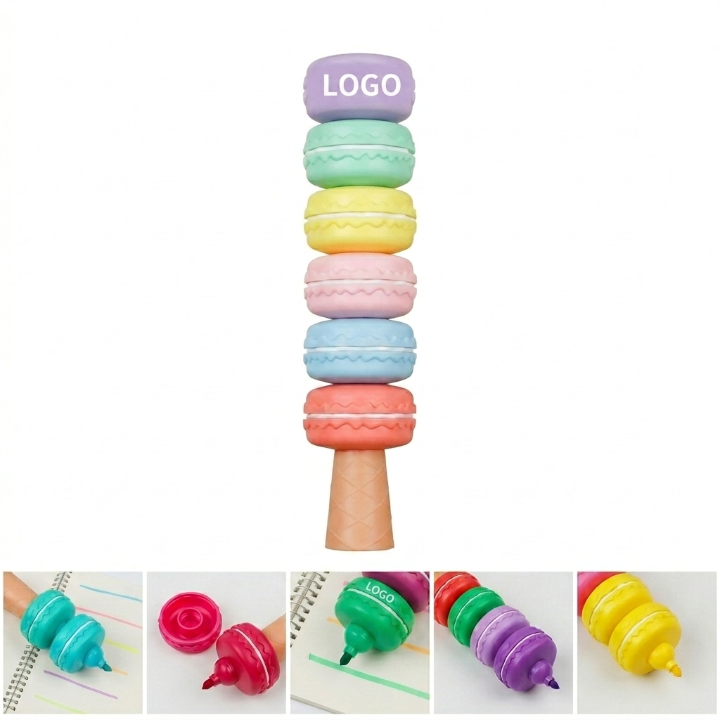 Macaron Cookie Highlighter Pen Set - 6 Colorful & Customizable Highlighters