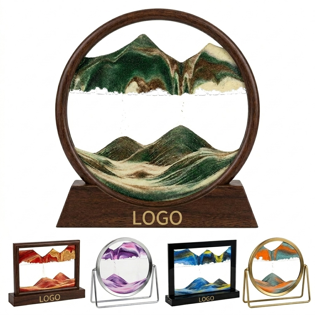 Dynamic Sandfall Glass Frame with Calming LED Light, Evolving Sand Art Desktop Decoration