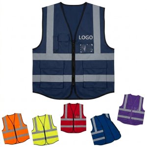 Breathable Polyester Work Safety Vest with Reflective Tape and Front Zipper