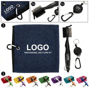 Portable Golf Towel and Brush Set for On-Course Cleaning
