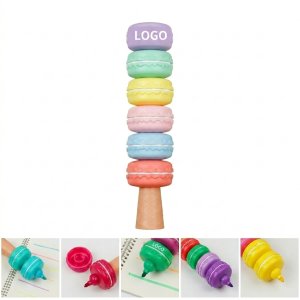 Macaron Cookie Highlighter Pen Set - 6 Colorful & Customizable Highlighters