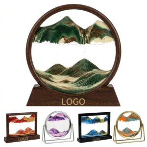 Dynamic Sandfall Glass Frame with Calming LED Light, Evolving Sand Art Desktop Decoration